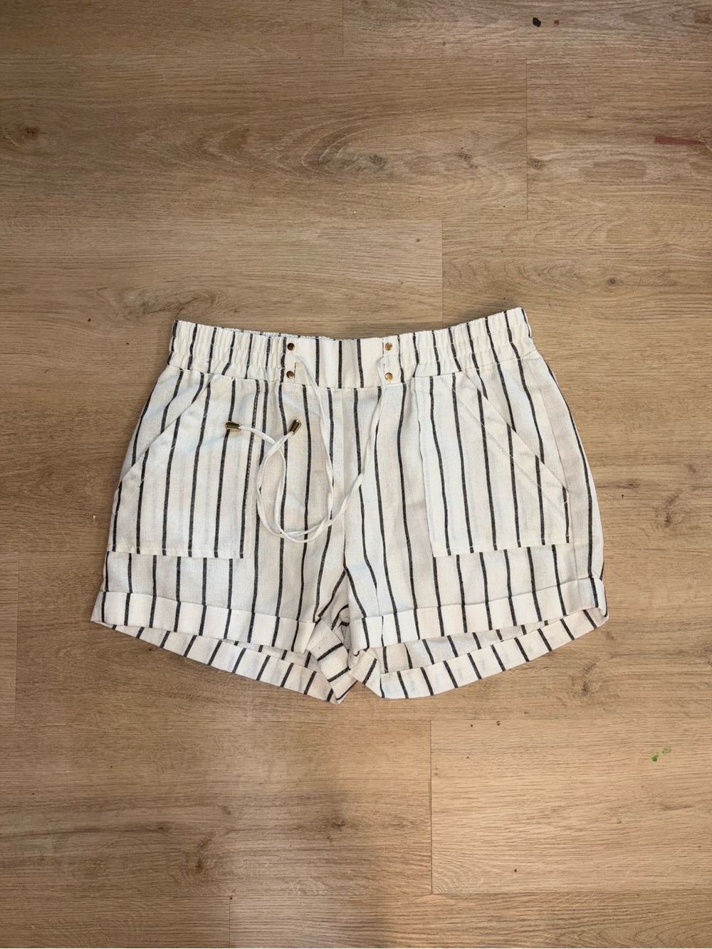Striped White Drawstring Cargo Shorts for Women